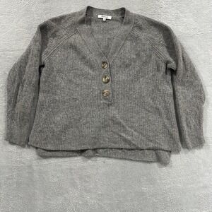 Madewell 1/4 Button Sweater Women M Gray Ribbed Merino Blend Boho Vtg